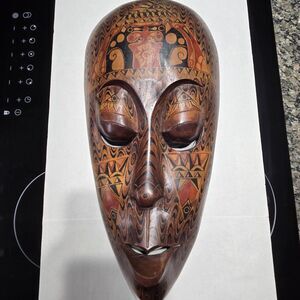 Vtg Large Indonesian Wood Handcarved hand painted Tribal Mask